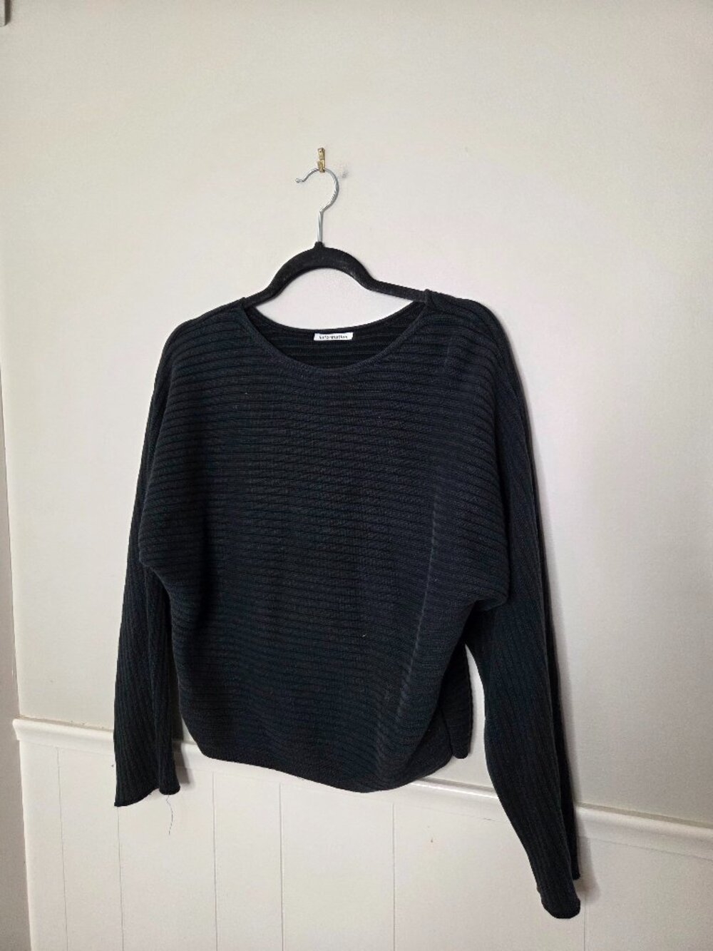 REFORMATION Solid Black Cort Ribbed Dolman Sleeve Boatneck Sweater